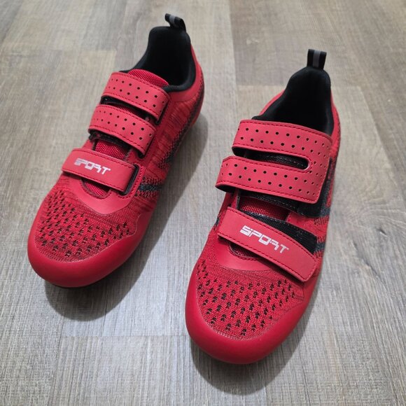 Red Sport Cycling Shoes 3-Strap Road Bike Shoes with Cleats & Hardware Set - Picture 6 of 13